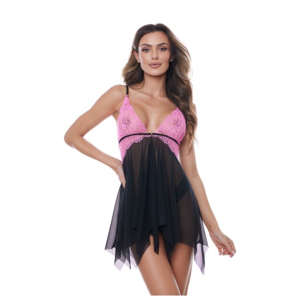 IVRESSE nuisette babydoll rose et noir