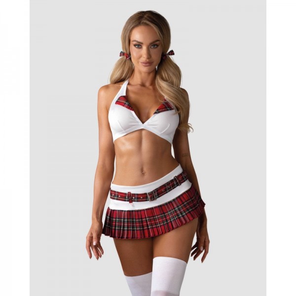 Ecolière schooly - costume rouge & blanc 5 pièces