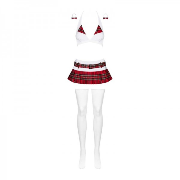 Ecolière schooly - costume rouge & blanc 5 pièces