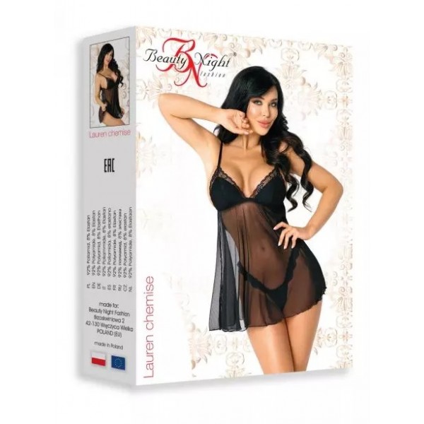 Babydoll LAUREN résille noire sexy – string assorti