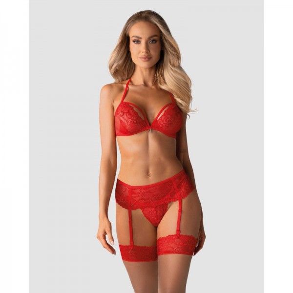 Ensemble 3 pièces rouge en dentelle 838 – Séduction intense
