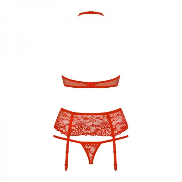 Ensemble 3 pièces rouge en dentelle 838 – Séduction intense