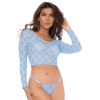 Ensemble 2 pièces en dentelle bleue lavande, top et string