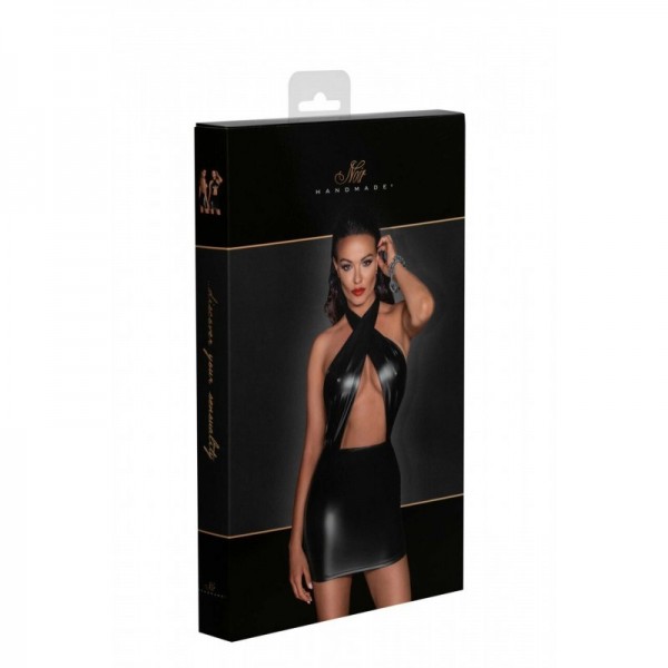 Robe bustier F255 dos nu wetlook  - Noire Handemade