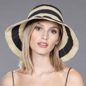 SAN REMO Chapeau turban noir et blanc en rafia