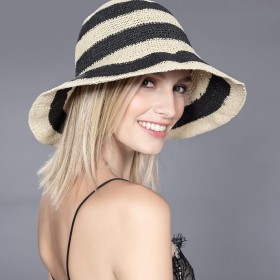 SAN REMO Chapeau turban noir et blanc en rafia