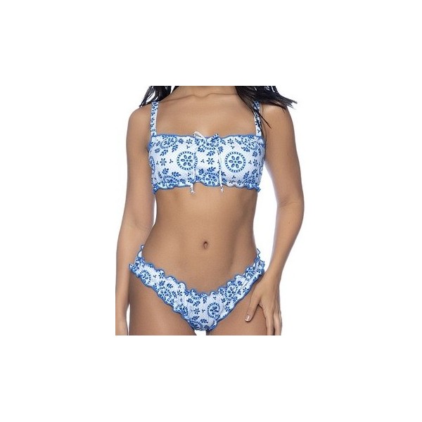 Maillot de bain deux pièces  Bleu imprimé œillets