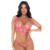 Ensemble 2 pièces résille brodée rose - MAL8914