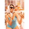 Combishort en dentelle transparente turquoise