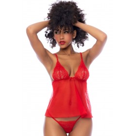 Nuisette courte sexy rouge et string assorti