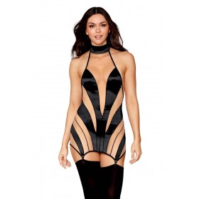 Nuisette stylée noire et transparence avec porte-jarretelles