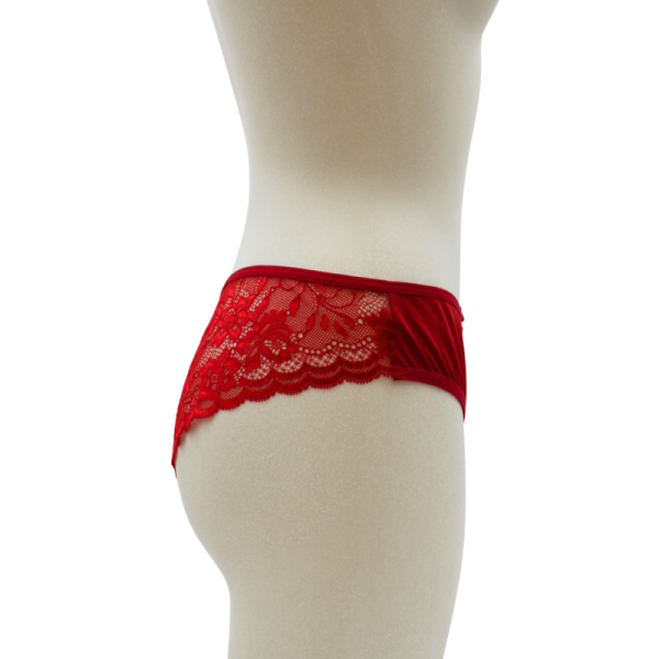 Culotte rouge en dentelle avec nœud en satin