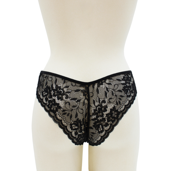 Culotte noire en dentelle avec nœud en satin