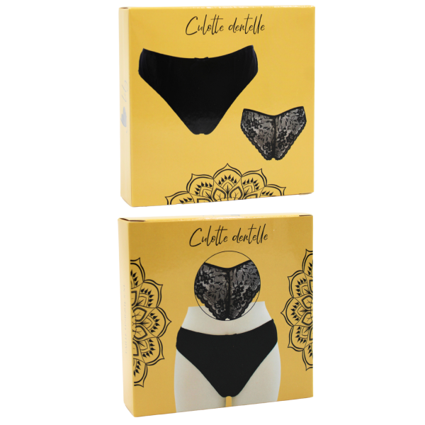 Culotte noire en dentelle avec nœud en satin