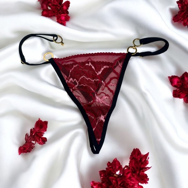 String bordeaux avec anneaux détachables
