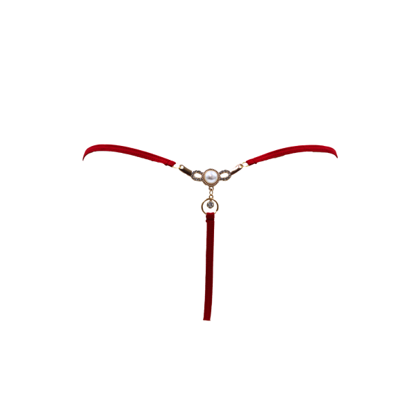 String rouge avec bijou perle & strass dorés