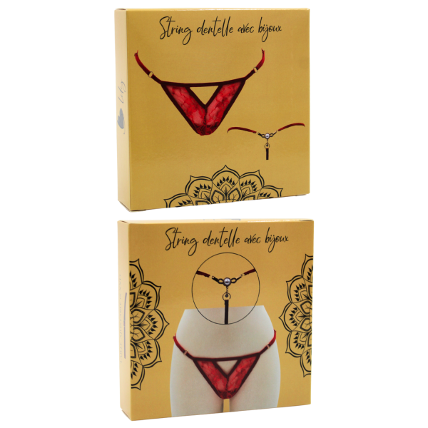 String rouge avec bijou perle & strass dorés
