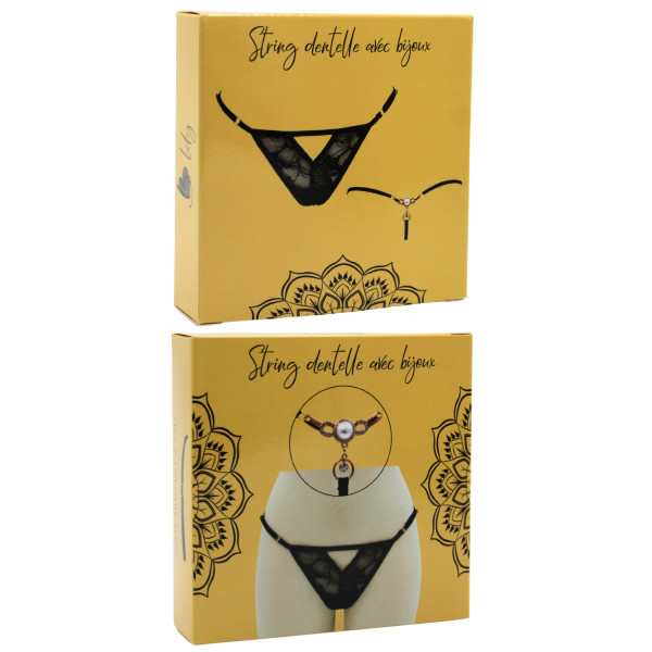 String noir avec bijou perle & strass dorés