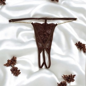 String en dentelle marron ouvert avec chaînes dorées