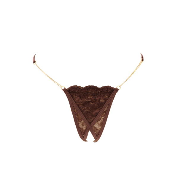 String en dentelle marron ouvert avec chaînes dorées