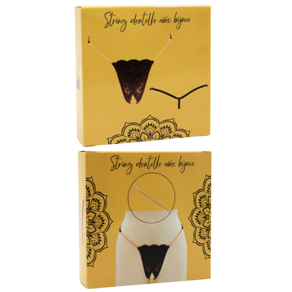 String en dentelle marron ouvert avec chaînes dorées