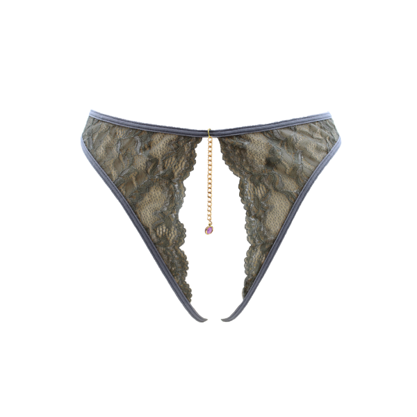 String gris ouvert  avec bijou couleur aléatoire et chaîne dorée