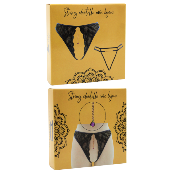 String gris ouvert  avec bijou couleur aléatoire et chaîne dorée