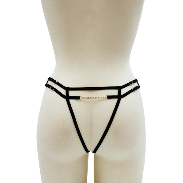 String noir ouvert  avec bijou couleur et chaîne dorée