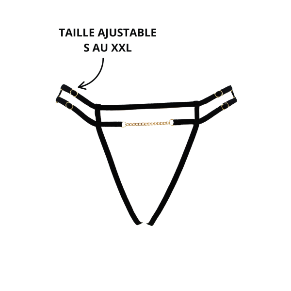 String noir ouvert  avec bijou couleur et chaîne dorée