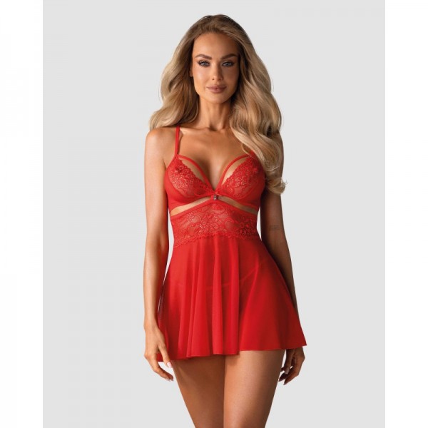 838 BAB - Babydoll rouge & string assorti