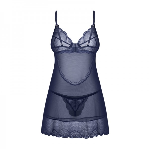 Nuisette et string  Nightly Blue- Bleu  - Madonna Lingerie
