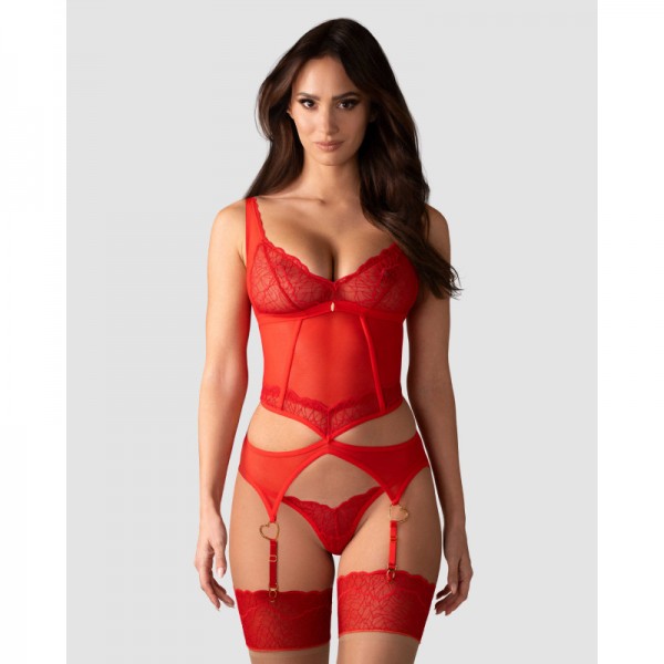 CUPIDE DESIR corset et string - Rouge