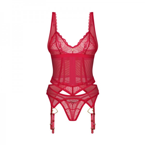 CUPIDE DESIR corset et string - Rouge