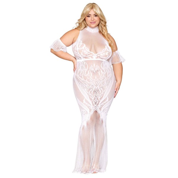 Robe bodystocking en résille et dentelle blanche GT