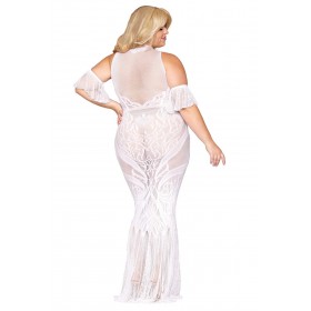 Robe bodystocking  GT en résille et dentelle blanche