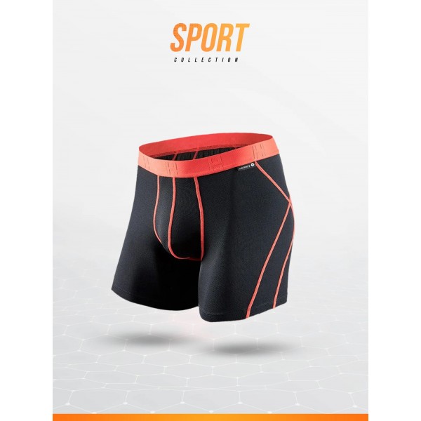 Boxer sport noir & bandes oranges haute qualité Loïc Henry