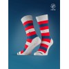Chaussette bandes grises- rouge et bleu