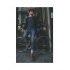 Chaussette bandes grises- rouge et bleu