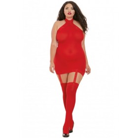 Bodystocking rouge GT avec jarretelles – effet guêpière sexy pour femmes pulpeuses