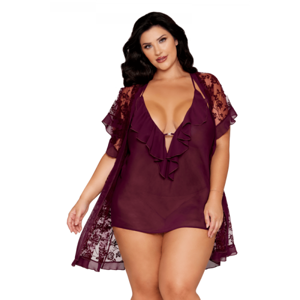 Nuisette et peignoir grande taille couleur aubergine