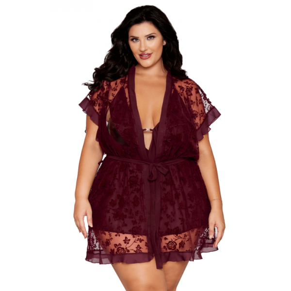 Nuisette et peignoir grande taille couleur aubergine