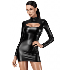 Noir Handemade F369 Crossfire Mini Robe en maille et wetlook noir