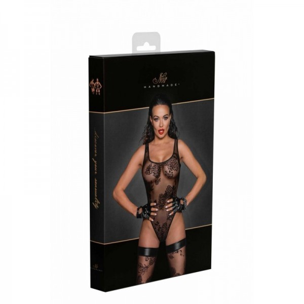 Noir Handemade F242 Tulle body avec broderie flock à motifs