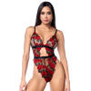 Teddy en résille noire brodée de roses avec ceinture - MAL8961BKRD