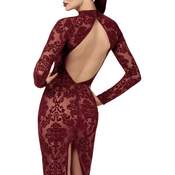 Robe longue F383 kink Royal brodé bordeaux - Noir Handmade