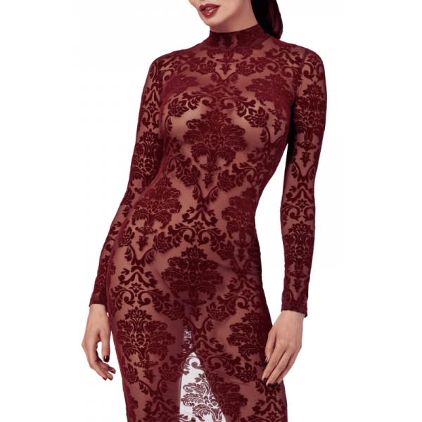 F383 KINK ROYAL robe longue brodé bordeaux