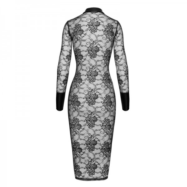 Robe Noirelle  F376 Noirelle à boutons mi-longue en dentelle  - Noire Handemade
