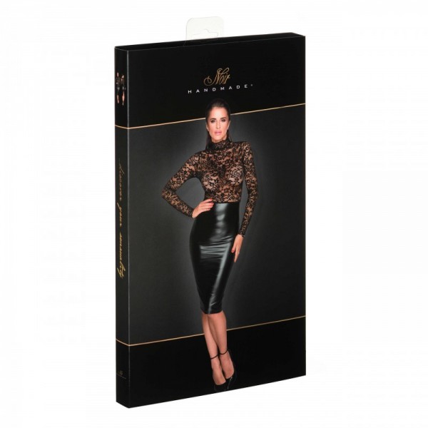 F376 Noirelle Robe à boutons mi-longue en dentelle