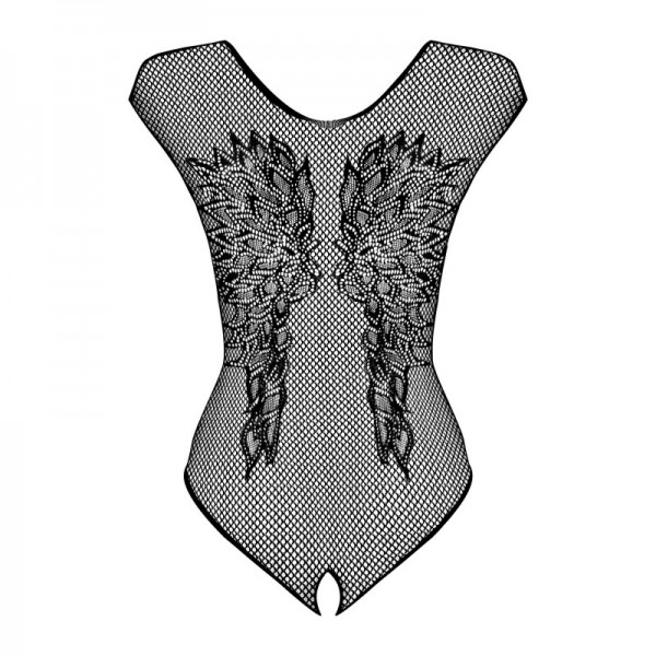 Body brodé et résille - ouvert noir B112