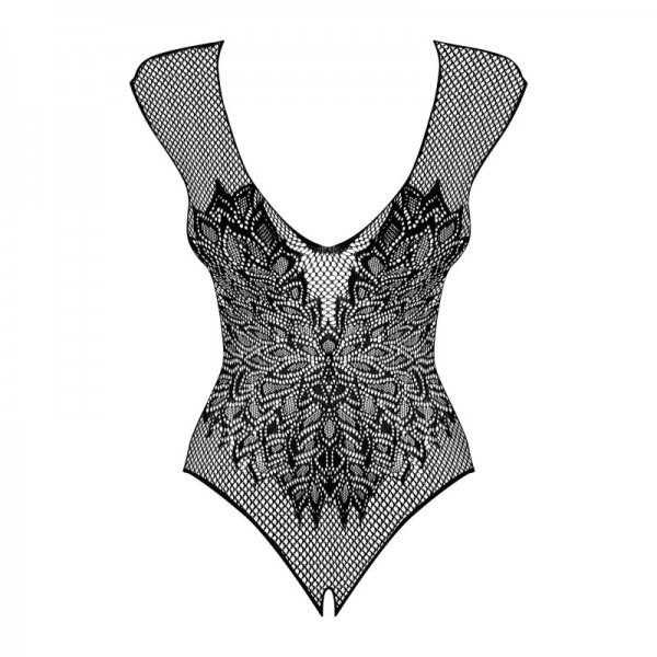 Body brodé et résille - ouvert noir B112